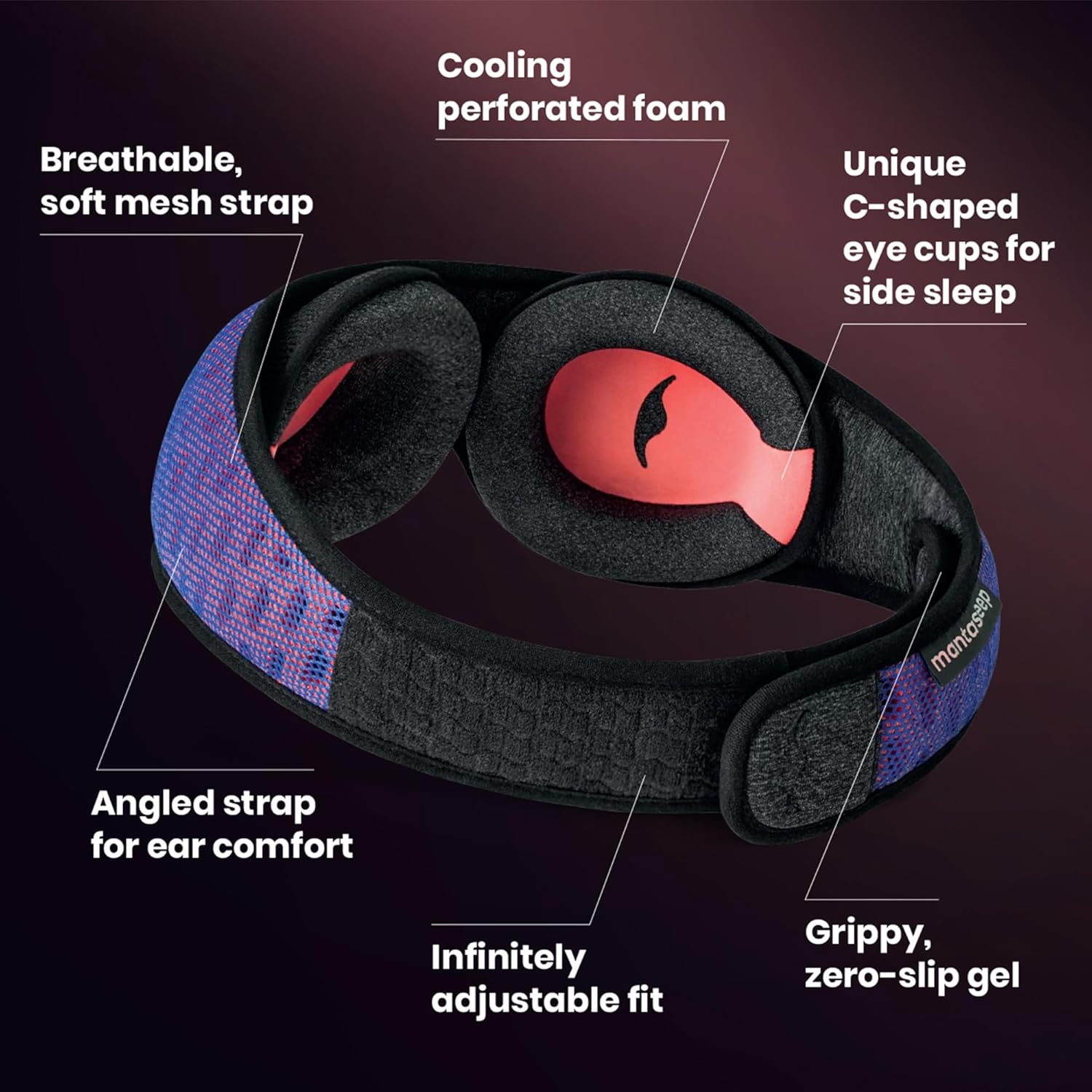 Sleep Mask — Designed for side sleepers, 100% light-blocking.