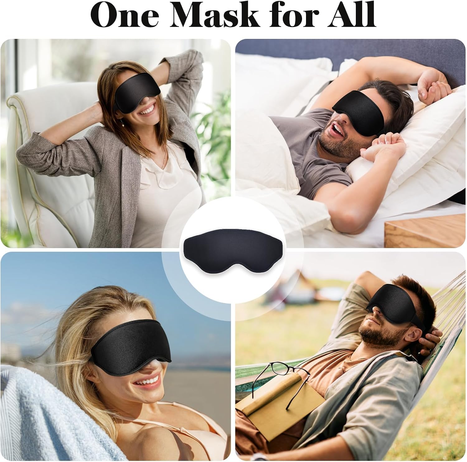 Unisex Sleep Mask — 100% pressure-free, total blackout, with an easily adjustable strap.