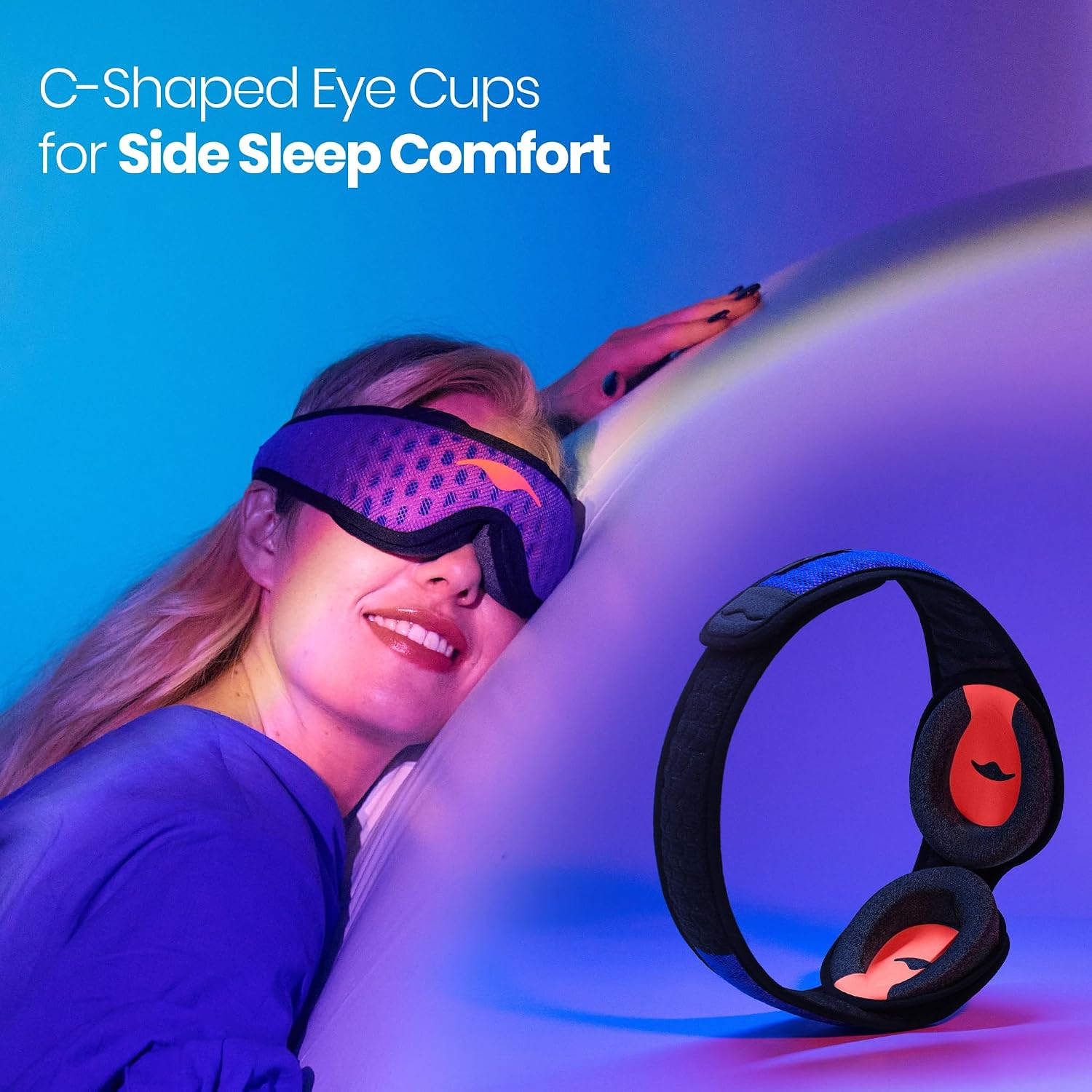 Sleep Mask — Designed for side sleepers, 100% light-blocking.
